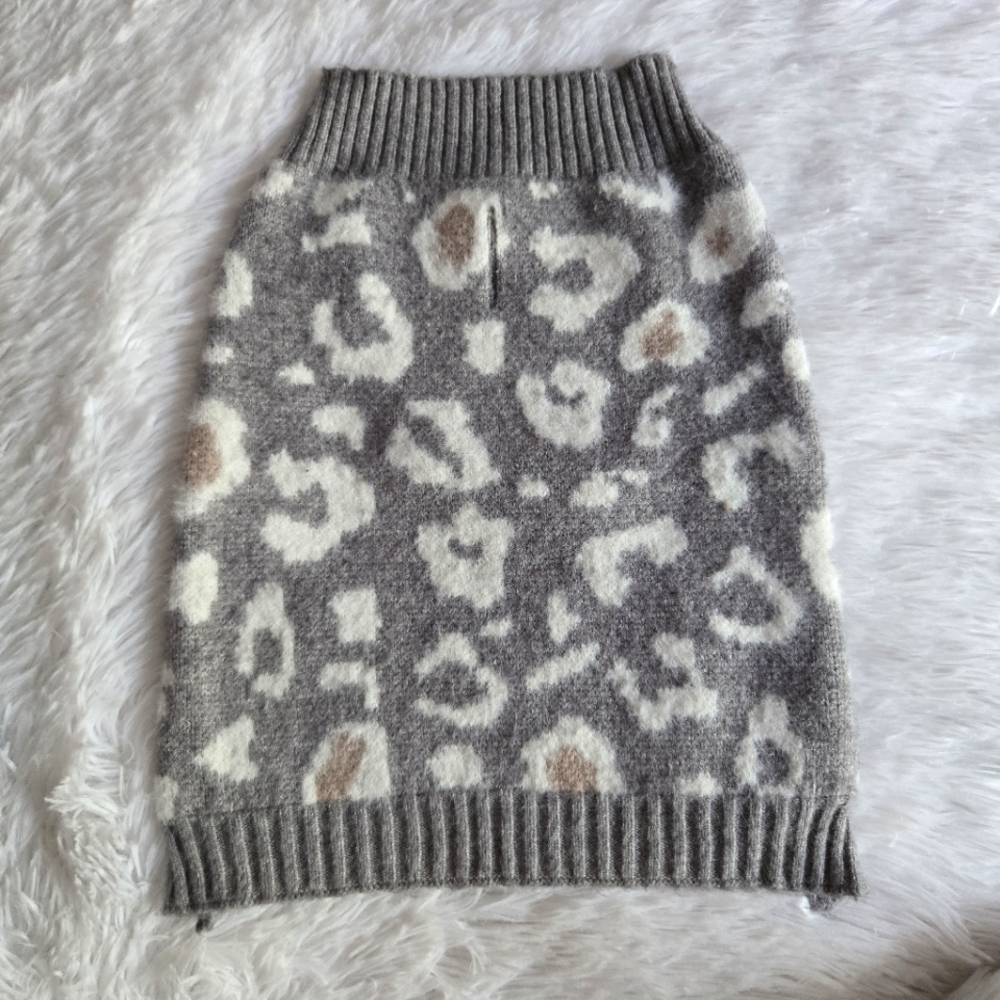 Isaac Mizrahi New York Leopard Print Dog Sweater Gray Small